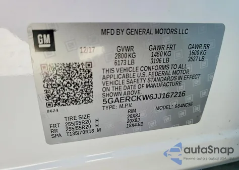 2018 Buick Enclave Premium z USA, uszkodzony, nr VIN 5GAERCKW6JJ167216